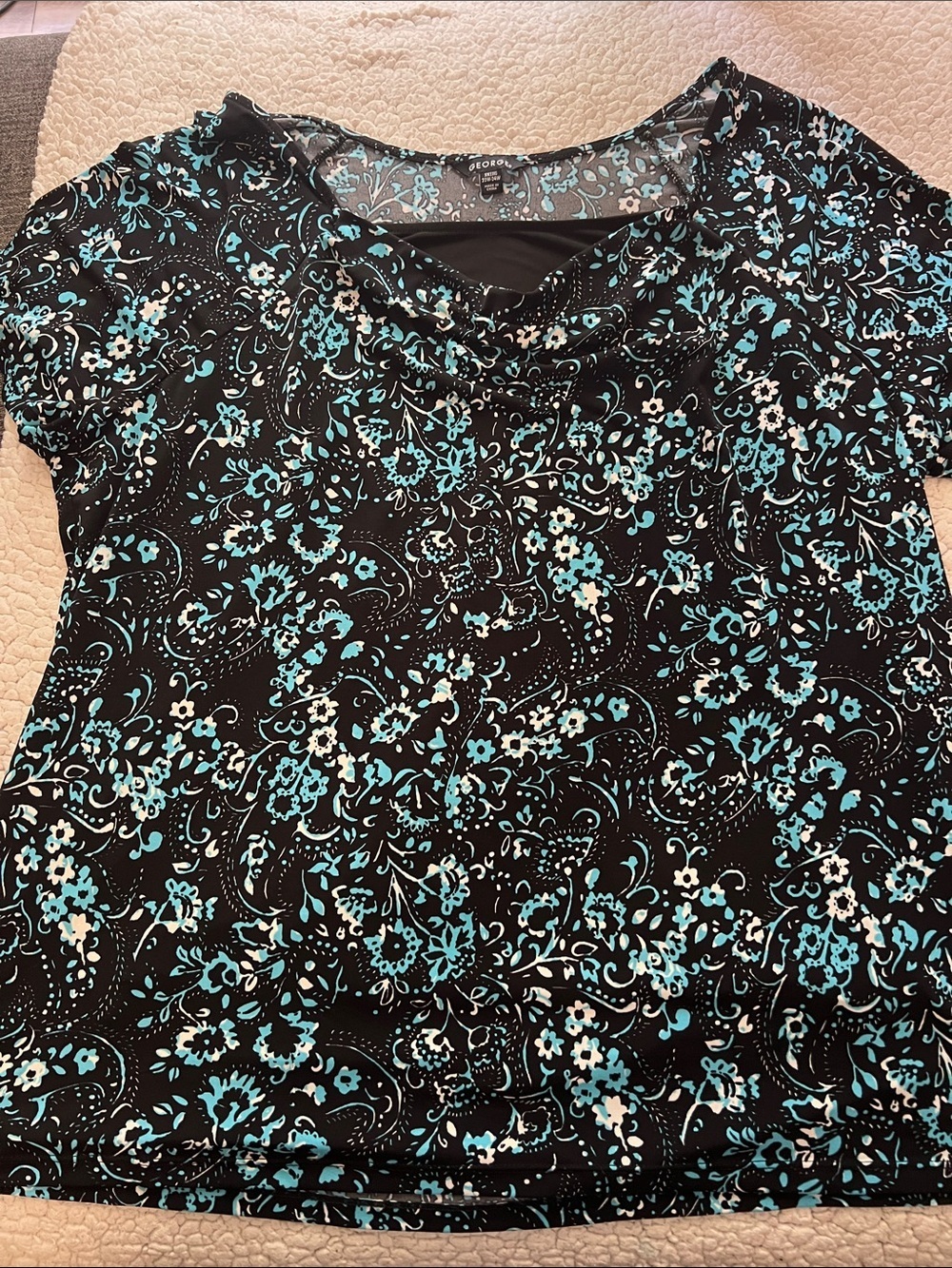 George Black Short Sleeve Tee with Aqua and White Floral Paisley